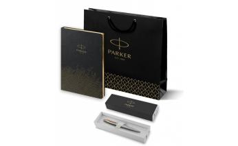 Ручка шариковая Parker Jotter Essential, St. Steel GT и ежедневник недатированный, черный (PRPSBLK1953182)