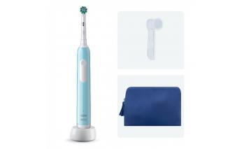Electric toothbrush Oral-B Pro 1 blue + cap on nozzle + cosmetic bag