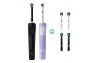 Набор электрических зубных щеток Oral-B Vitality Pro Duo черная и сиреневая + насадки Oral-B EB50BRB CrossAction Black, 2 шт + насадки Oral-B Cross Action EB50RX-2, 2 шт