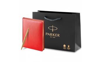 Набор подарочный с гравировкой Parker: шариковая ручка Jotter XL YellowGold + ежедневник красного цвета (PR50B-SETGLD1G)