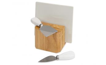 Set cheese Eat&Bite Break: 2 ceramic knives on a wooden stand, ceramic board (825908)