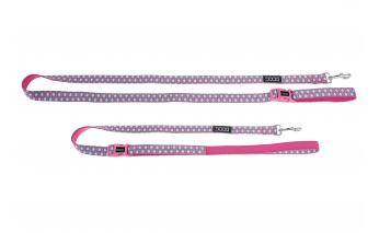 Dog leash with clasp Doog Luna, 130x2.5 cm, pink with drops