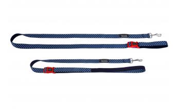 Dog leash with clasp Doog Stella, 130x2.5 cm blue with white polka dots, L