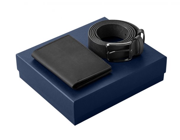 Gift set Long River: passport cover, belt, black (660147N)