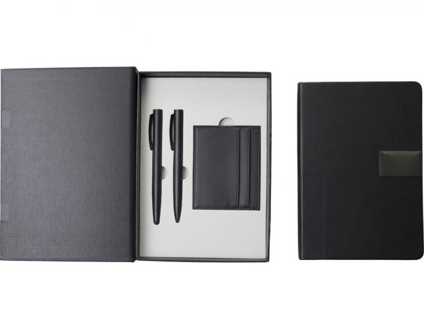 Gift set Lettertone Goethe with A5 notepad, 2 pens and a cardholder, black