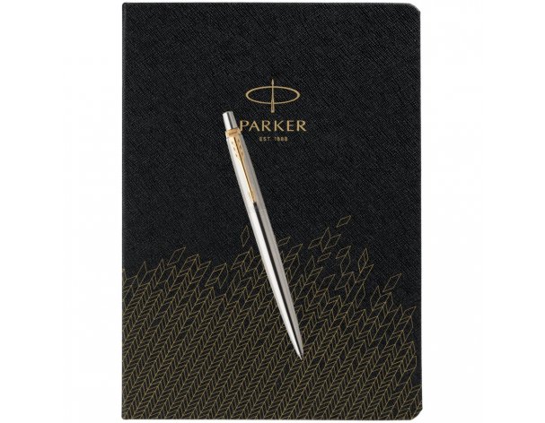 Ручка шариковая Parker Jotter Essential, St. Steel GT и ежедневник недатированный, черный (PRPSBLK1953182)