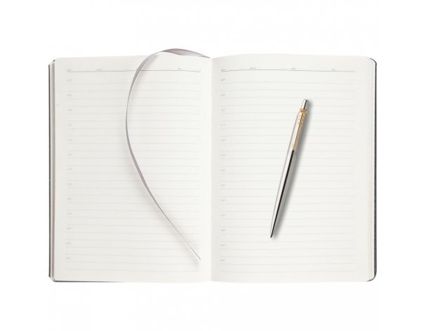 Ручка шариковая Parker Jotter Essential, St. Steel GT и ежедневник недатированный, черный (PRPSBLK1953182)