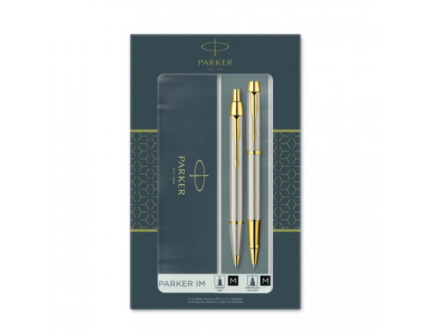 Набор подарочный Parker: ручка IM brushed metal GT роллер + шариковая