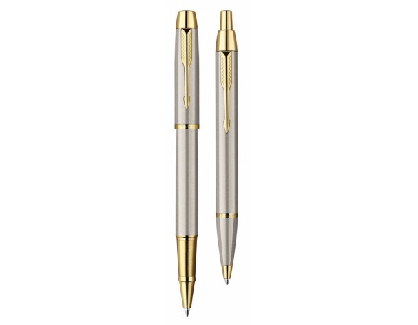 Набор подарочный Parker: ручка IM brushed metal GT роллер + шариковая