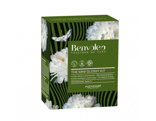 Set of miniatures for hair shine Alfaparf Benvoleo Glossy Micellar shampoo, 100 ml + Express conditioner, 75 ml