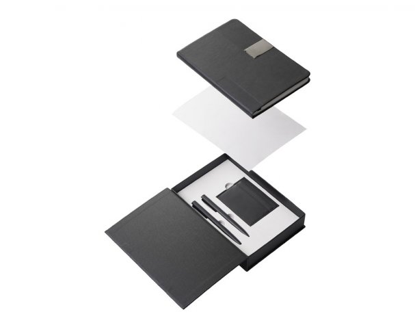 Gift set Lettertone Goethe with A5 notepad, 2 pens and a cardholder, black