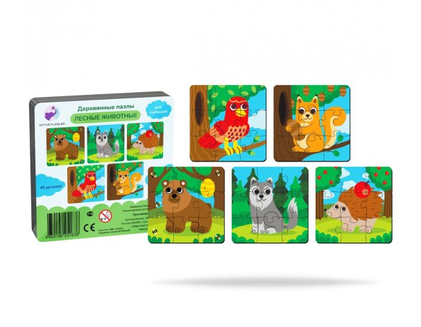 Пазл деревянный Active Puzzles Лесные животные