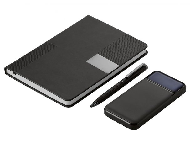 Gift set Lettertone Tesla with an A5 notepad, pen, and 10,000 mAh power bank, black