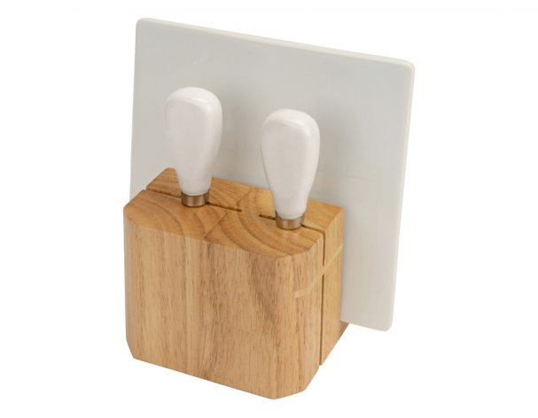 Set cheese Eat&Bite Break: 2 ceramic knives on a wooden stand, ceramic board (825908)