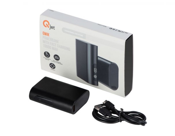 External battery with fast charging Qjet QC/PD Qwik, 10,000 mAh, Black (590972)