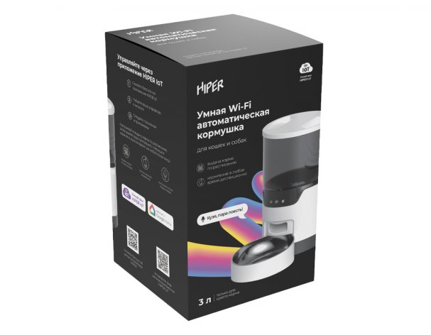 Кормушка умная Hiper Wi-Fi IoT Pet Feeder, 3000 мл, белый/черный RA-324985