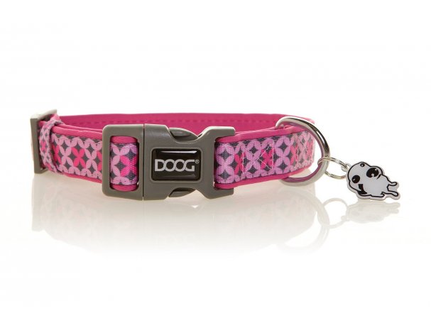 Dog Collar Doog Toto, Pink with Pattern, M, 32-46 cm