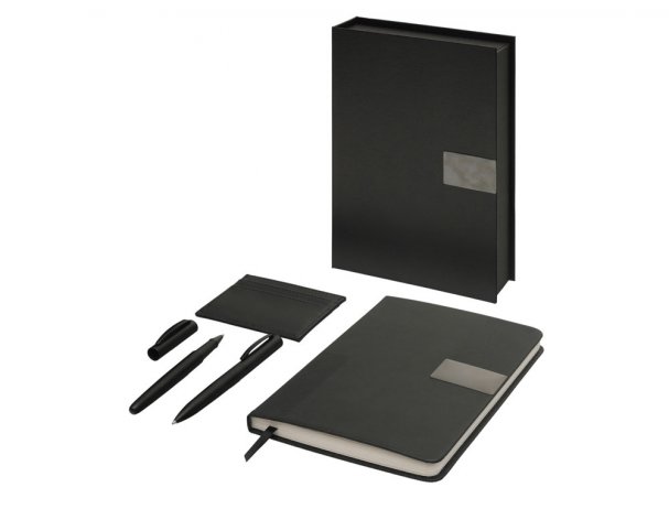 Gift set Lettertone Goethe with A5 notepad, 2 pens and a cardholder, black