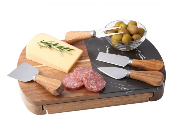 Cheese set Eat&Bite Date in a gift box made of acacia and marble (natural) RA-276424
