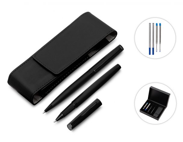 Gift pen set Lettertone Dumas: a ballpoint pen and a rollerball, 4 refillable ink cartridges (2 ballpoint, 2 rollerball), and a case (180937).