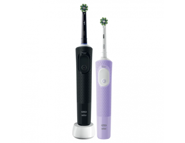 Набор электрических зубных щеток Oral-B Vitality Pro Duo черная и сиреневая + насадки Oral-B EB50BRB CrossAction Black, 2 шт + насадки Oral-B Cross Action EB50RX-2, 2 шт