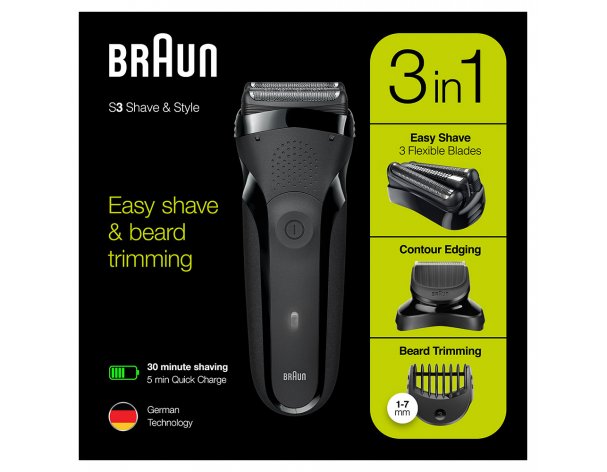Электробритва Braun Series 3 Shave&Style 300bt + насадка-триммер и 5 гребней