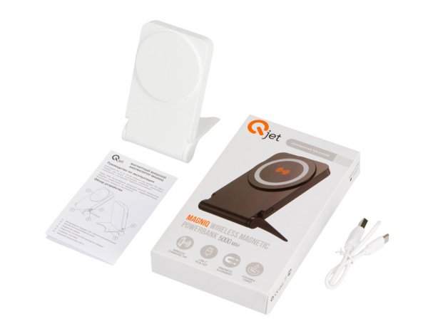 Аккумулятор внешний магнитный Qjet MagnIQ, 5000 mAh, белый (230436)