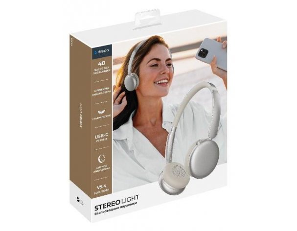 Наушники накладные беспроводные Deppa Stereo Light, cеребристый (1-44307)