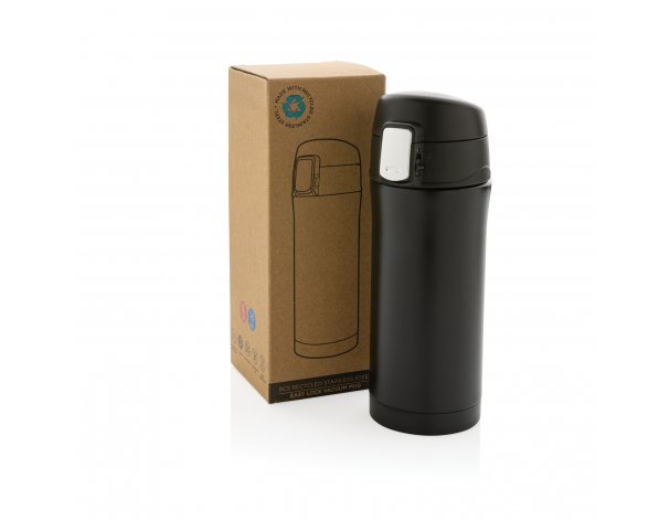 Mug thermal XD Collection Easy Lock made of recycled RCS stainless steel, 300 ml, black (P435.061)