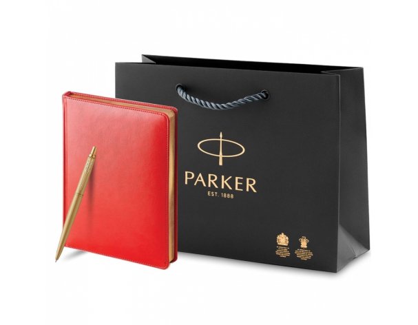 Набор подарочный с гравировкой Parker: шариковая ручка Jotter XL YellowGold + ежедневник красного цвета (PR50B-SETGLD1G)