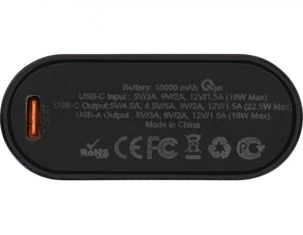 External battery with fast charging Qjet QC/PD Qwik, 10,000 mAh, Black (590972)