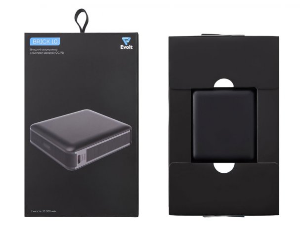 Battery external Evolt Brick 10 with quick charge QC/PD, 10000 mAh, black (392317)