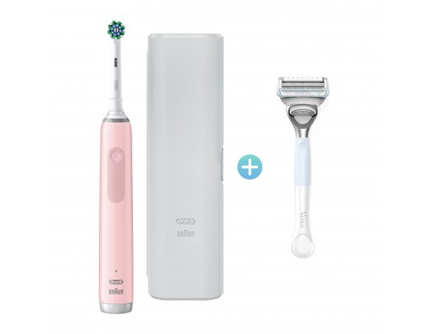 Щетка зубная электрическая Oral-B Pro 3 D505.513.3X розовая + Женская бритва для ухода в зоне бикини Gillette Venus + Satin Care
