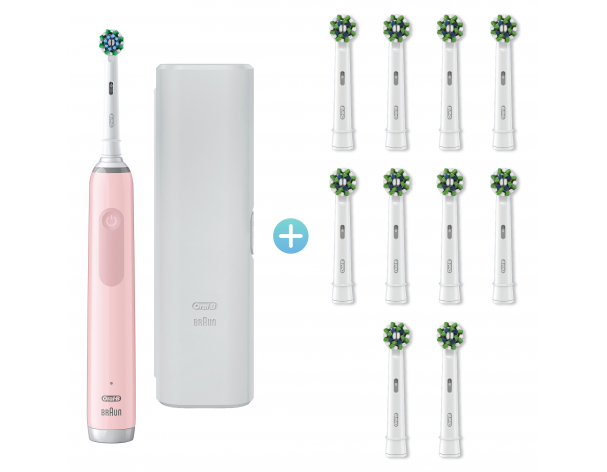 Щетка зубная электрическая Oral-B Pro 3 D505.513.3X розовая + насадки Oral-B CrossAction EB50RX ,10 шт.