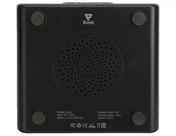 Колонка беспроводная Evolt Sentry с часами и функцией беспроводной зарядки, черный (975700)