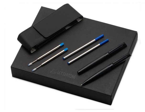 Gift pen set Lettertone Dumas: a ballpoint pen and a rollerball, 4 refillable ink cartridges (2 ballpoint, 2 rollerball), and a case (180937).