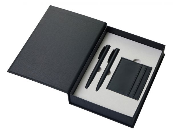 Gift set Lettertone Goethe with A5 notepad, 2 pens and a cardholder, black