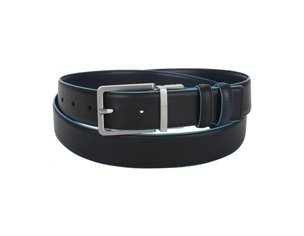 Men's belt Piquadro Blue Square, genuine leather, black/dark blue (1501083)