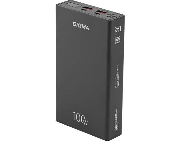 Аккумулятор внешний Digma DGPD100WA, 20000 мAч, черный (1995301)