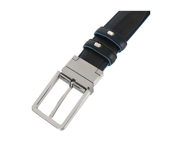 Men's belt Piquadro Blue Square, genuine leather, black/dark blue (1501083)