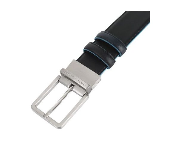 Men's belt Piquadro Blue Square, genuine leather, black/dark blue (1501083)