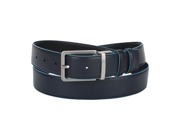 Men's belt Piquadro Blue Square, genuine leather, black/dark blue (1501083)