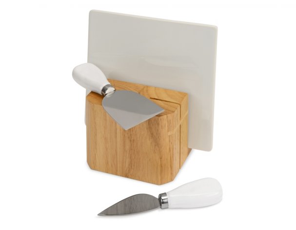 Set cheese Eat&Bite Break: 2 ceramic knives on a wooden stand, ceramic board (825908)