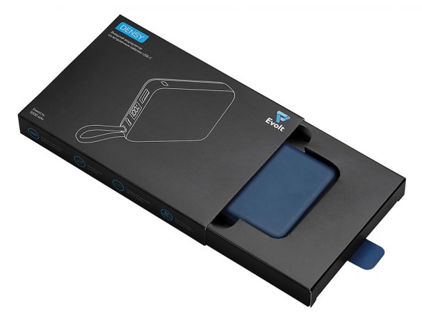 Аккумулятор внешний со встроенным кабелем USB-C Evolt Дэнси, 5000 мАч, темно-синий (590160.72)