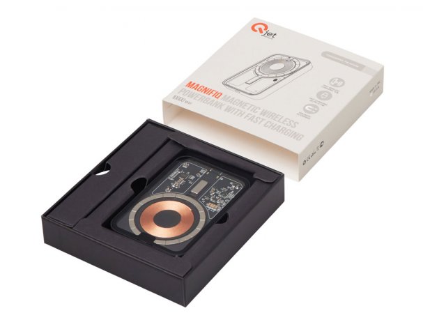 External wireless magnetic battery Qjet MagnifIQ with QC\PD, 10000 mAh, 15W, black (597127)
