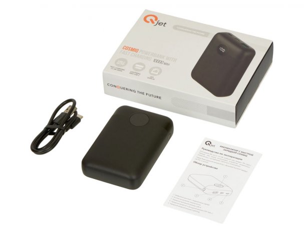 External battery with fast charging Qjet QC/PD CosmIQ, 10000 mAh, Black (696817)