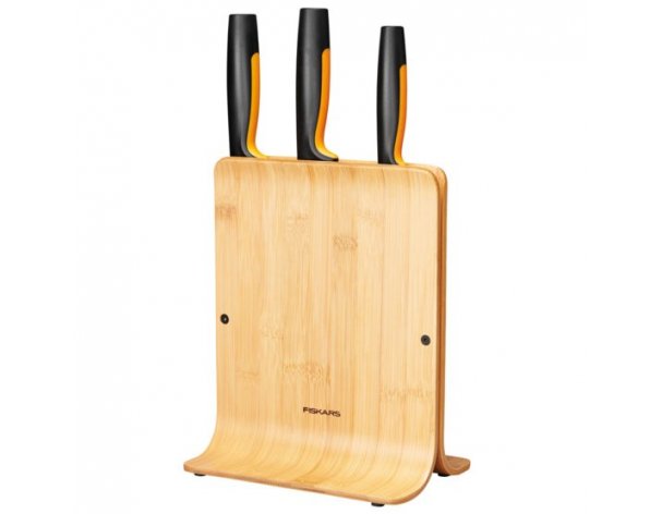 Set of 3 knives in a bamboo block Fiskars Functional Form 1057553