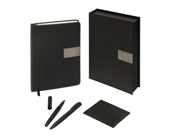 Gift set Lettertone Goethe with A5 notepad, 2 pens and a cardholder, black