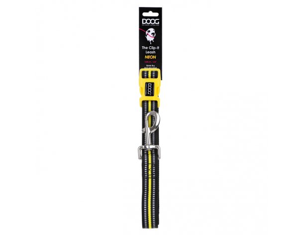 Adjustable dog leash Doog Neon Bolt, black and yellow, 130-160/2.5cm