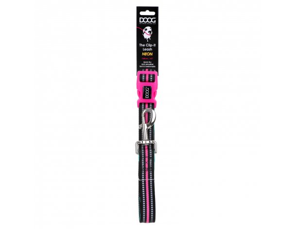 Adjustable dog leash Doog Neon Rin Tin Tin, black and pink, 130-160/2.5cm
